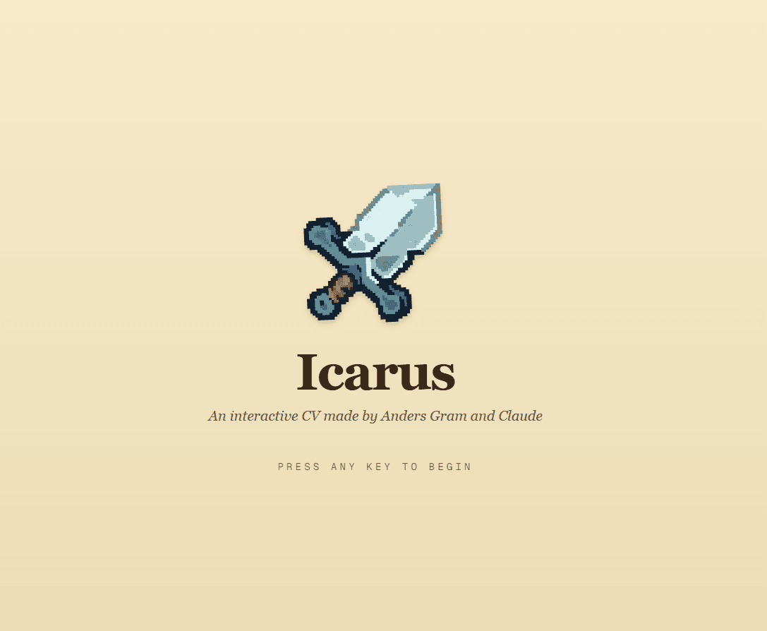 Icarus title screen — press any key to begin