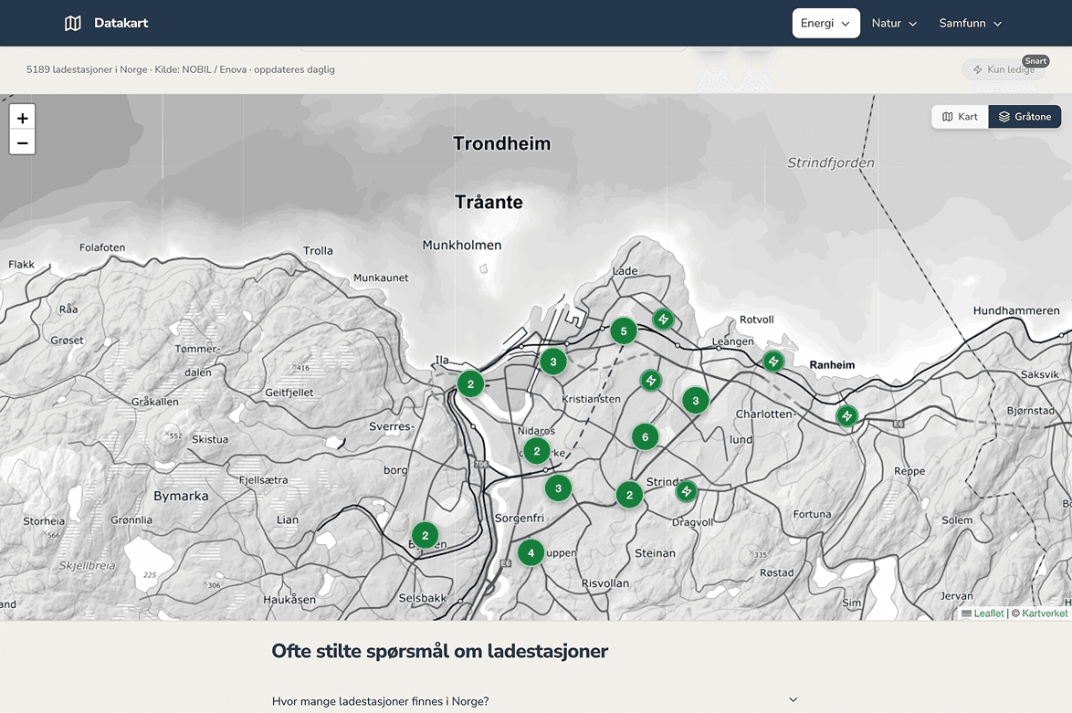 Datakart.no EV charging stations map